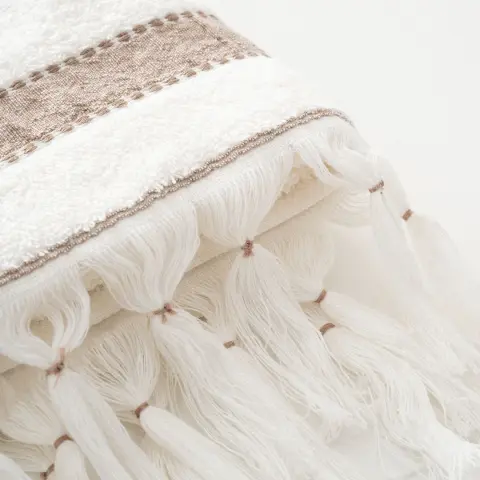 Eco-Galya Yüz Havlusu Organik Pamuk Kapok Bordürlü/Krem-Bej