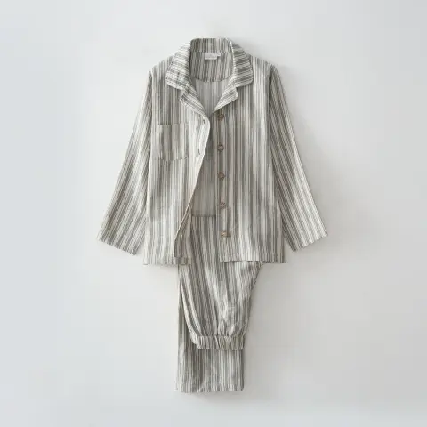 Eco-Ala Kadın Pijama Takımı Organik Pamuk Keten/Yeşil