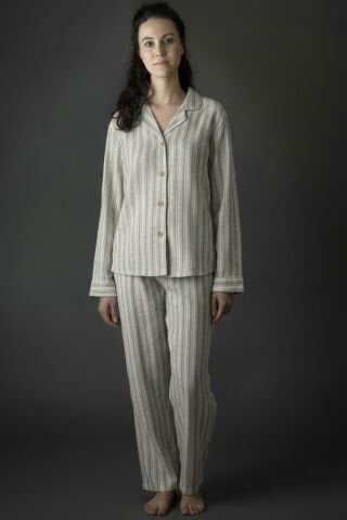 Eco-Ala Kadın Pijama Takımı Organik Pamuk Keten/Yeşil